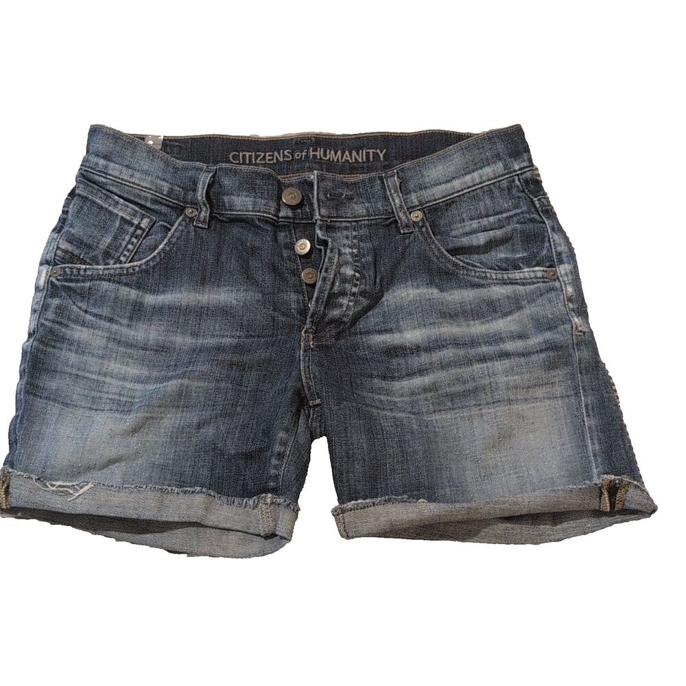 Citizens of Humanity Women's Blue Denim Cut Off Shorts 25 Mid Rise Pockets